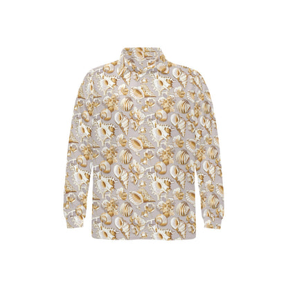 Seashell Print Design LKS309 Long Sleeve Polo Shirt For Men's