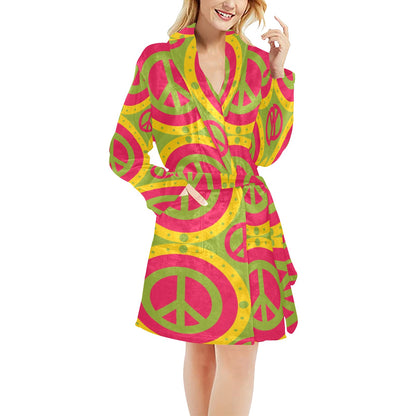 Peace Sign Pattern Print Design A01 Women's Fleece Robe
