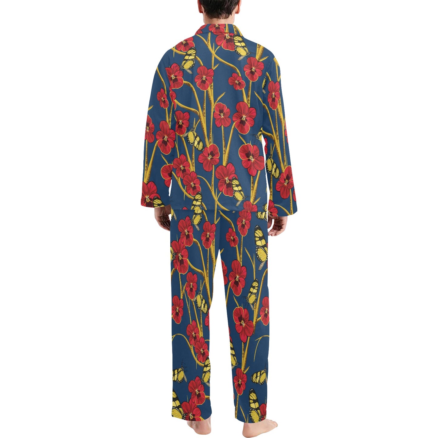 Pansy Pattern Print Design A01 Men's Long Pajama Set