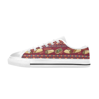 Burrito Taco Print Design LKS302 Women's White Low Top Shoes