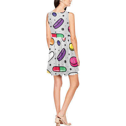 Pill Pattern Print Design A04 Sleeveless Dress