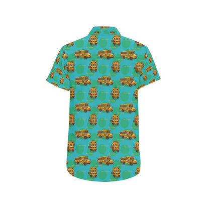 School Bus Print Design LKS308 Men Short Sleeve Button Up Shirt