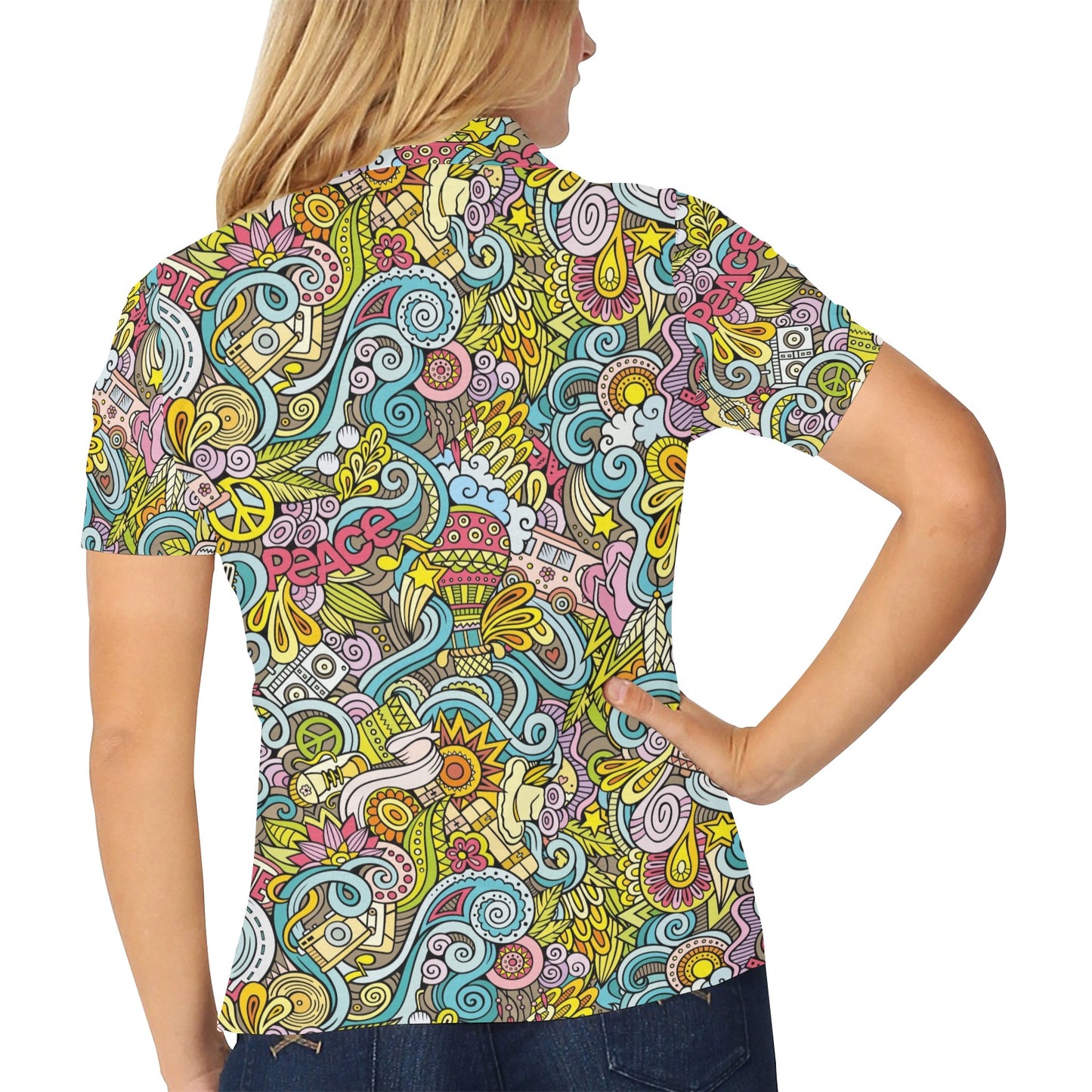 Hippie Print Design LKS301 Women's Polo Shirt