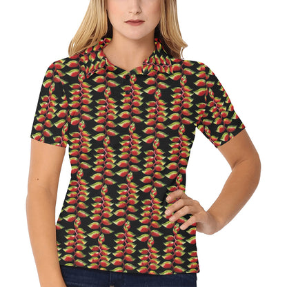 Heliconia Pattern Print Design HL05 Women's Polo Shirt