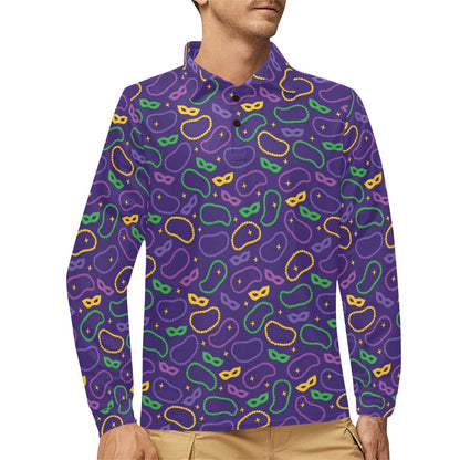 Mardi Gras Pattern Print Design 04 Long Sleeve Polo Shirt For Men's