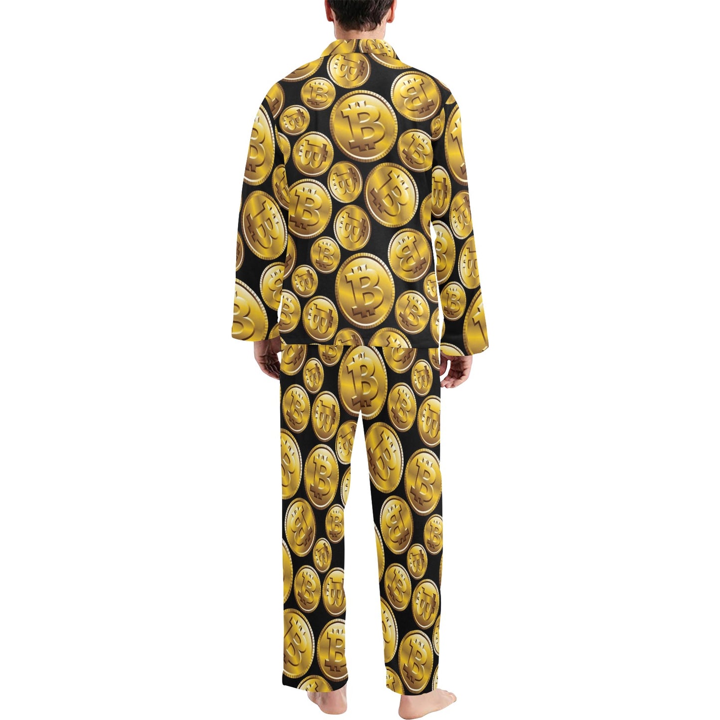 Bitcoin Pattern Print Design DO05 Men's Long Pajama Set