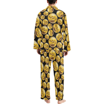 Bitcoin Pattern Print Design DO05 Men's Long Pajama Set