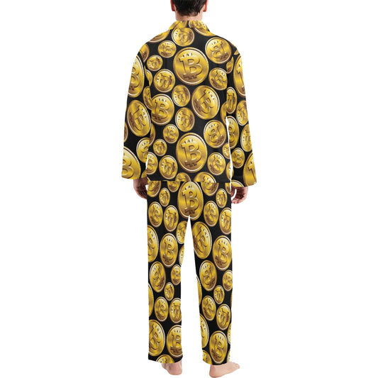 Bitcoin Pattern Print Design DO05 Men's Long Pajama Set