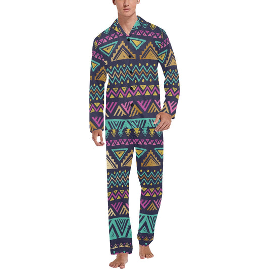 Multicolor Tribal aztec Men's Long Pajama Set