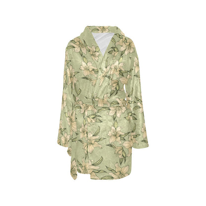 Lily Pattern Print Design LY06 Women's Fleece Robe