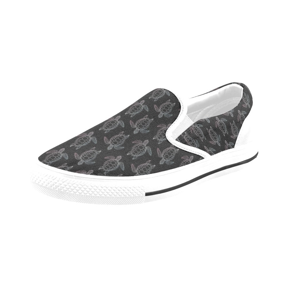 Sea Turtle Print Design LKS3012 White Slip Ons Canvas Women's Shoes