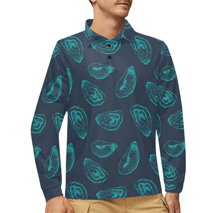 Oyster Pattern Print Design 01 Long Sleeve Polo Shirt For Men's