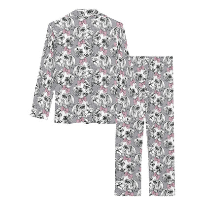 Maltese Pattern Print Design 01 Women's Long Pajama Set