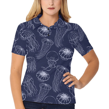 Jellyfish Pattern Print Design 05 Women's Polo Shirt