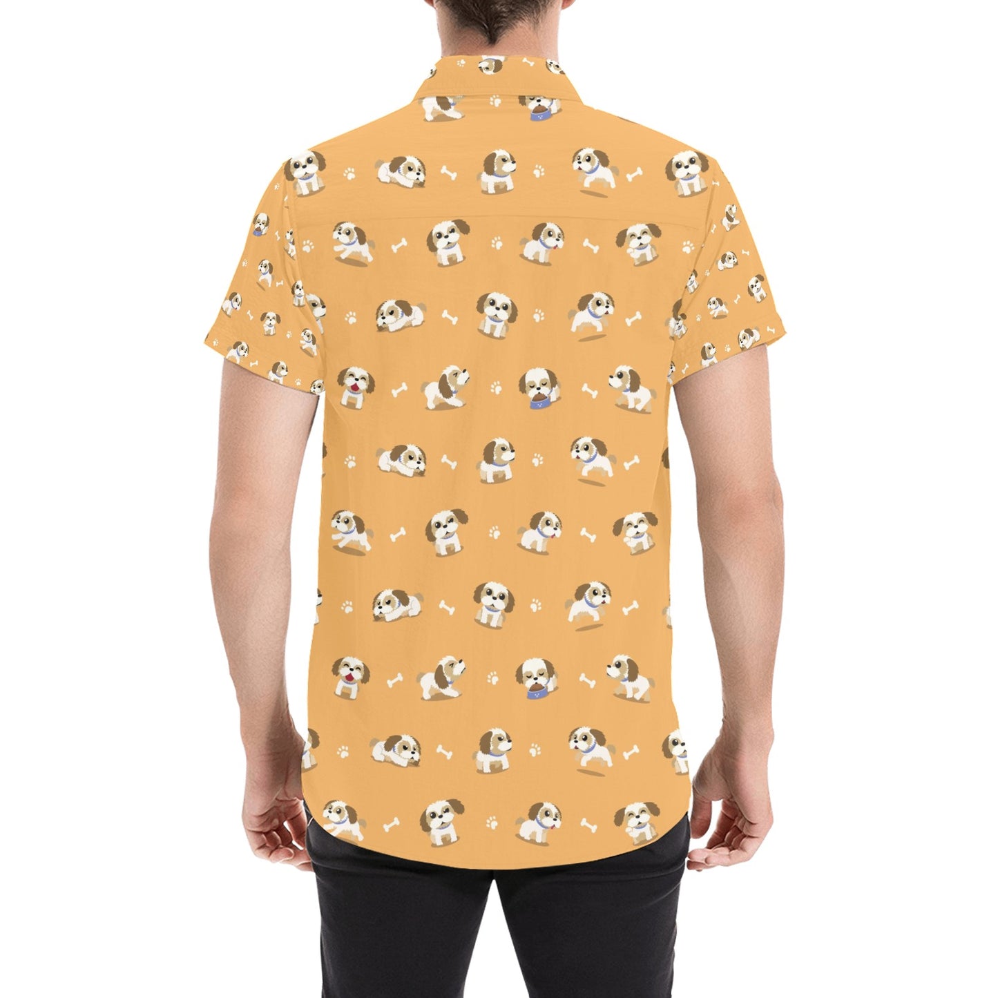 Shih Tzu Print Design LKS304 Men Short Sleeve Button Up Shirt
