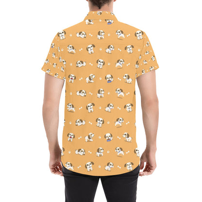 Shih Tzu Print Design LKS304 Men Short Sleeve Button Up Shirt