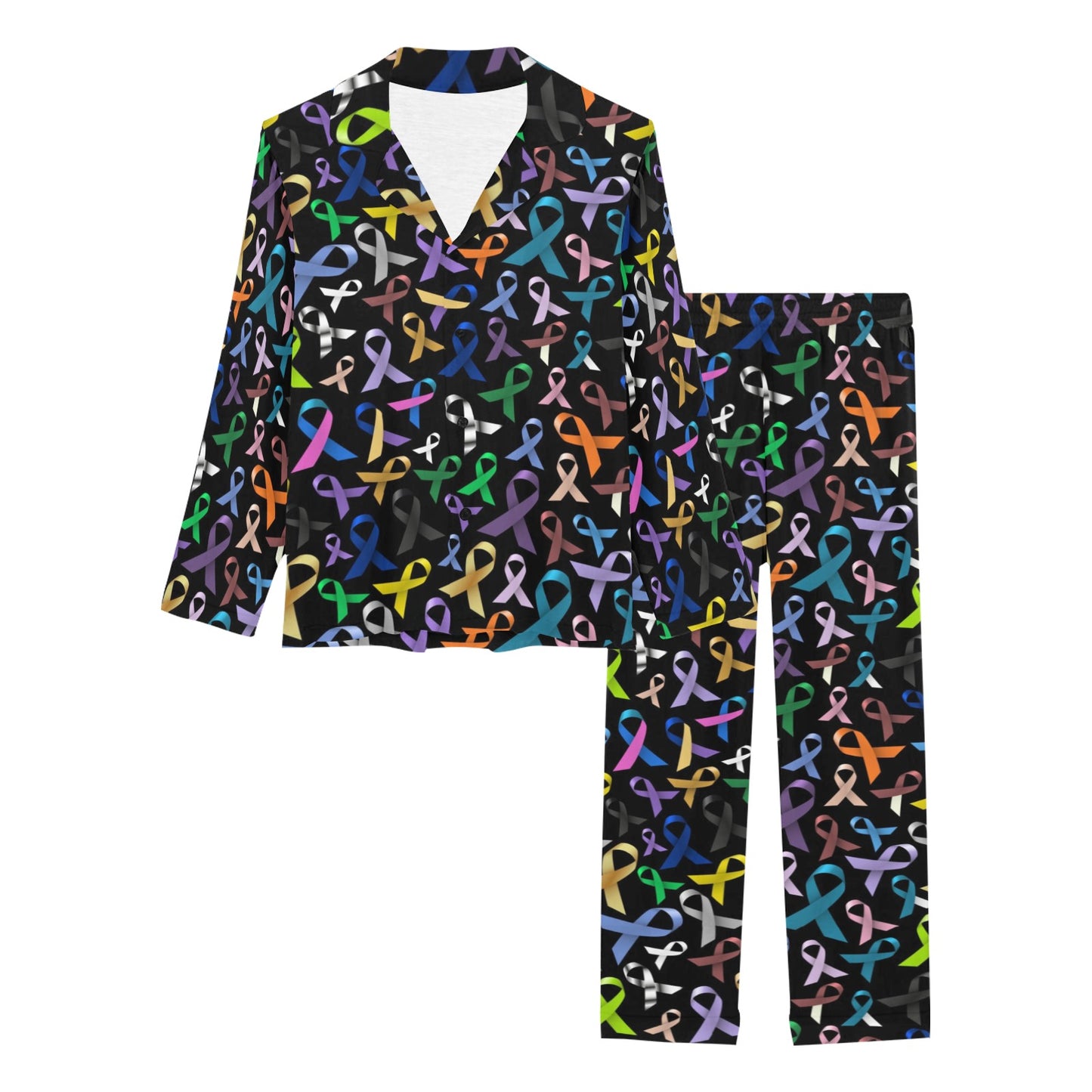 Breast Cancer Awareness Colorful Print Women's Long Pajama Set
