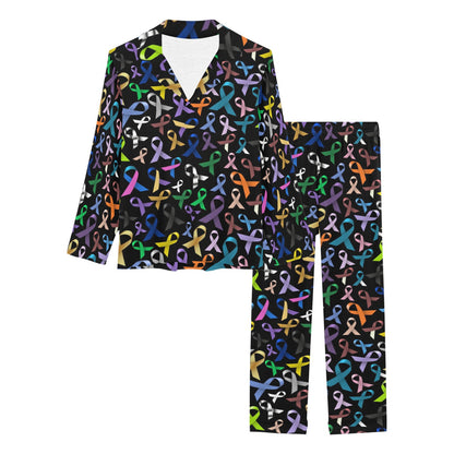 Breast Cancer Awareness Colorful Print Women's Long Pajama Set