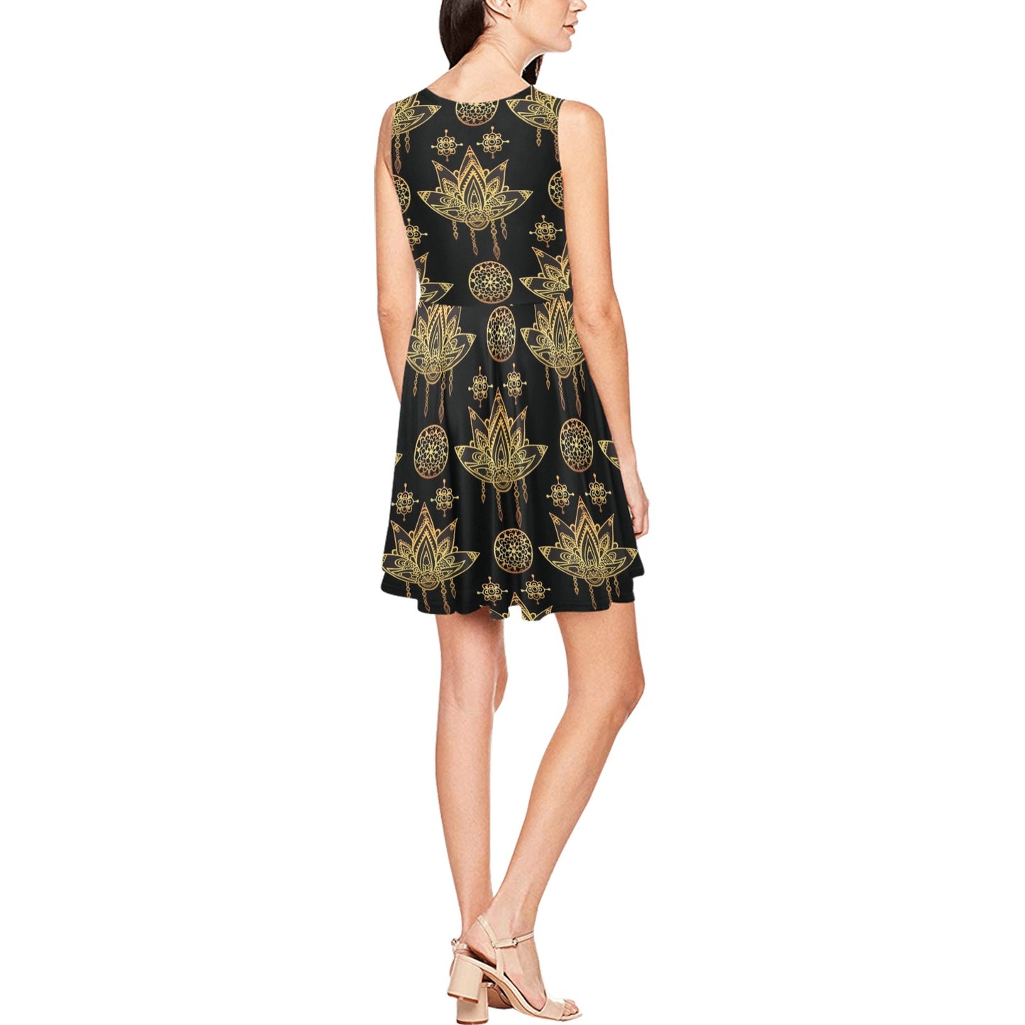 lotus Boho Pattern Print Design LO03 Sleeveless Dress