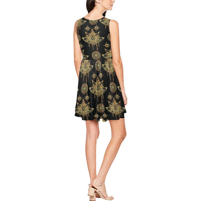 lotus Boho Pattern Print Design LO03 Sleeveless Dress