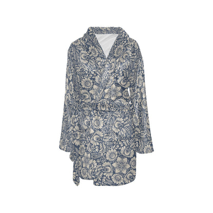 Elegant Floral Print Pattern Women's Fleece Robe