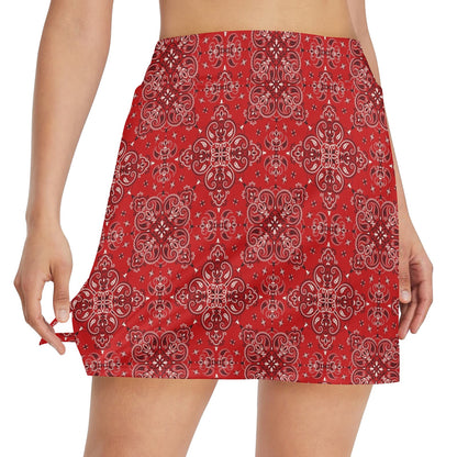 Bandana Red Pattern Print Design LKS3010 17" Golf & Pickleball Skort with Pockets