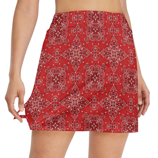 Bandana Red Pattern Print Design LKS3010 Women's Golf Skirt with Pocket