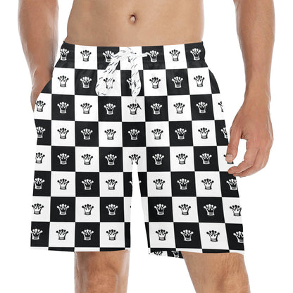 Checkered Flag Crown Pattern Men's Swim Trunks Beach Shorts