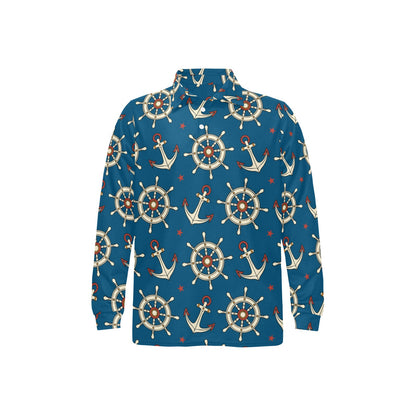 Anchor Pattern Print Design 02 Long Sleeve Polo Shirt For Men's