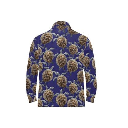 Sea Turtle Pattern Print Design T05 Long Sleeve Polo Shirt For Men's