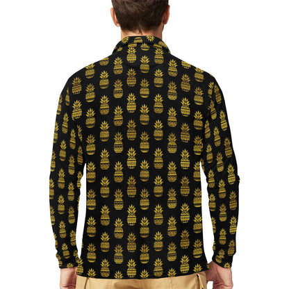 Pineapple Gold Tribal Style Print Long Sleeve Polo Shirt For Men's