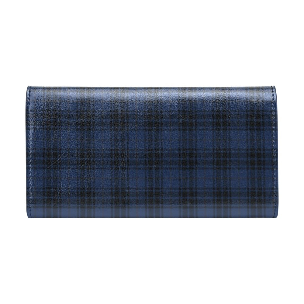 Navy Blue Tartan Plaid Pattern Women's Trifold Wallet