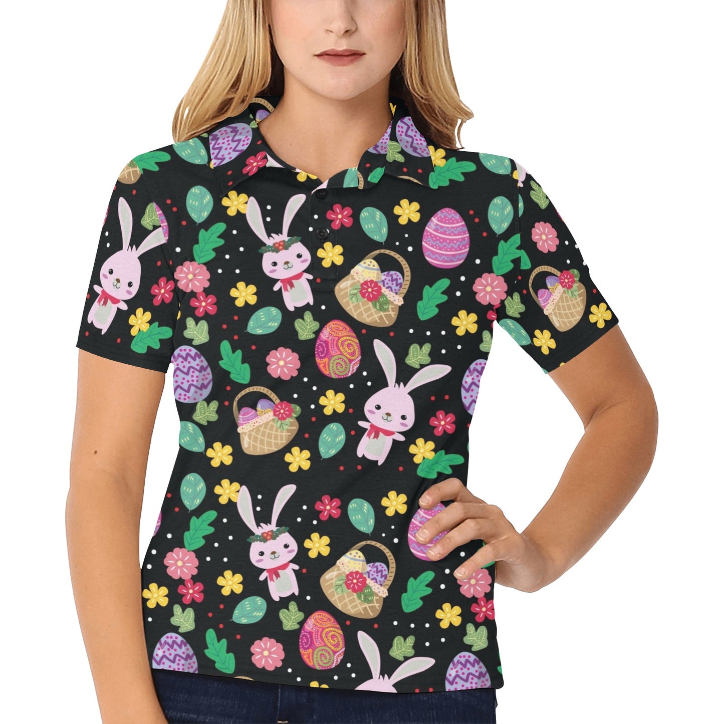 Easter Eggs Pattern Print Design RB05 Women's Polo Shirt