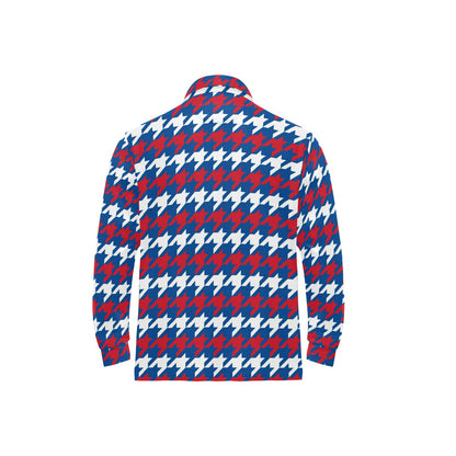 Patriotic Houndstooth Pattern Print Design A02 Long Sleeve Polo Shirt For Men's