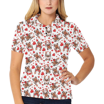 Silky Terriers Heart Print Design LKS302 Women's Polo Shirt