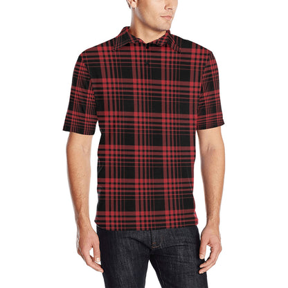 Tartan Red Black Print Design LKS303 Men Polo Shirt