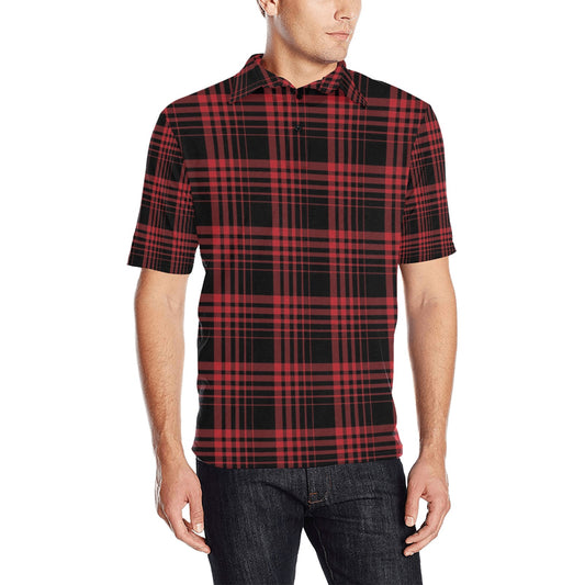 Tartan Red Black Print Design LKS303 Men Polo Shirt