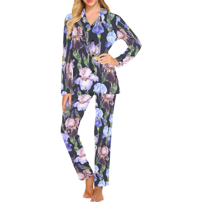 Iris Pattern Print Design IR04 Women's Long Pajama Set