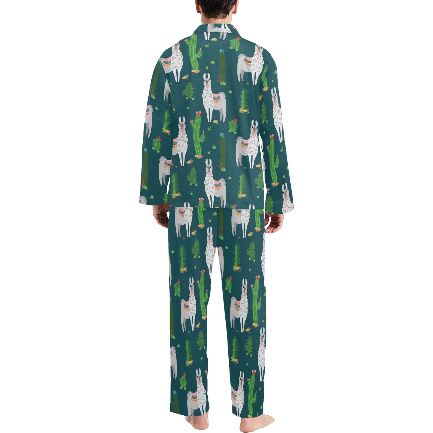Llama Cactus Pattern Print Design 013 Men's Long Pajama Set