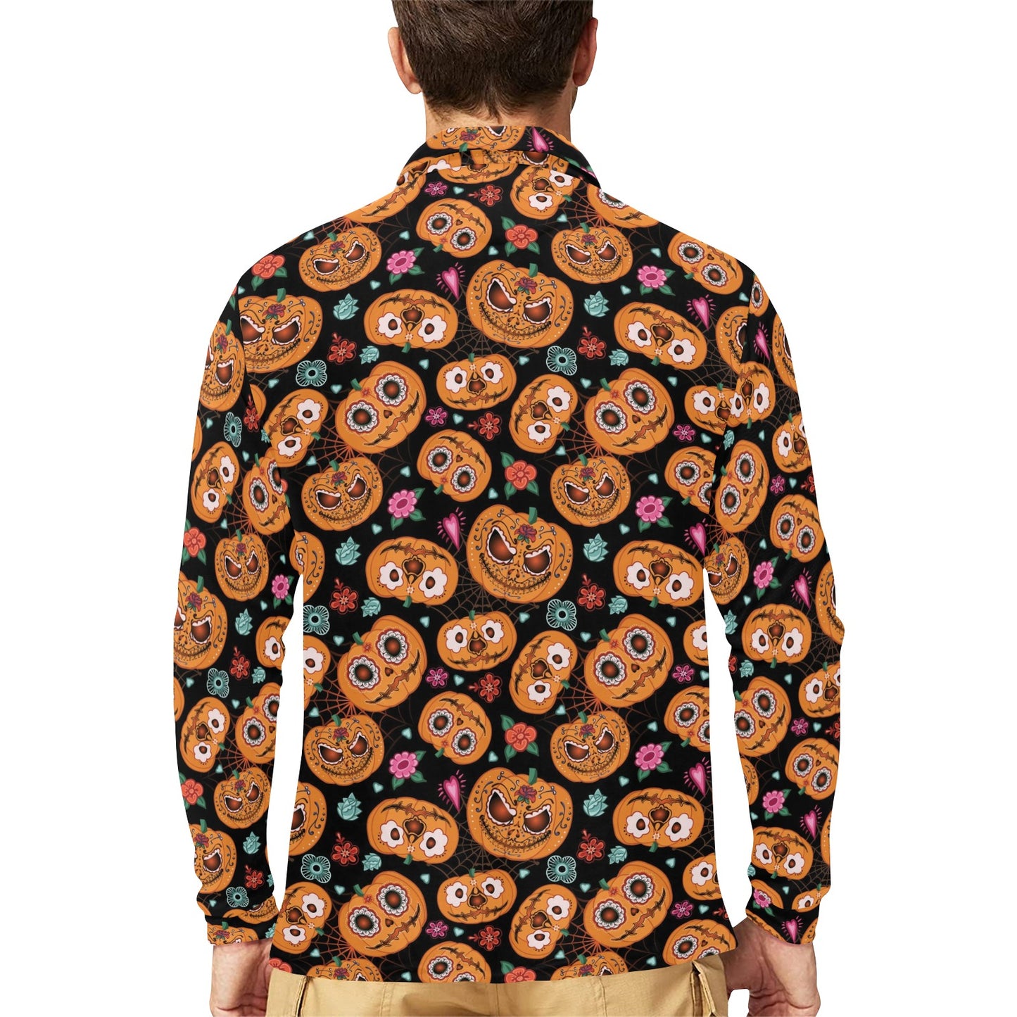 Halloween Print Design LKS402 Long Sleeve Polo Shirt For Men's