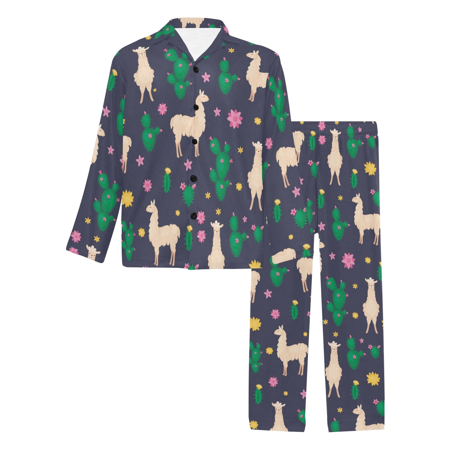Llama Cactus Pattern Print Design 012 Men's Long Pajama Set