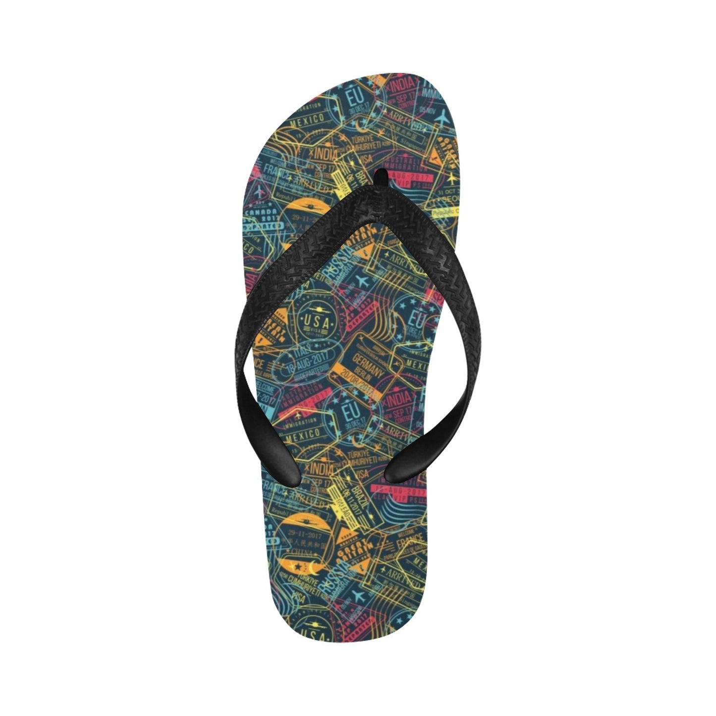 Travel Stamp Colorful Print Design LKS304 Flip Flops