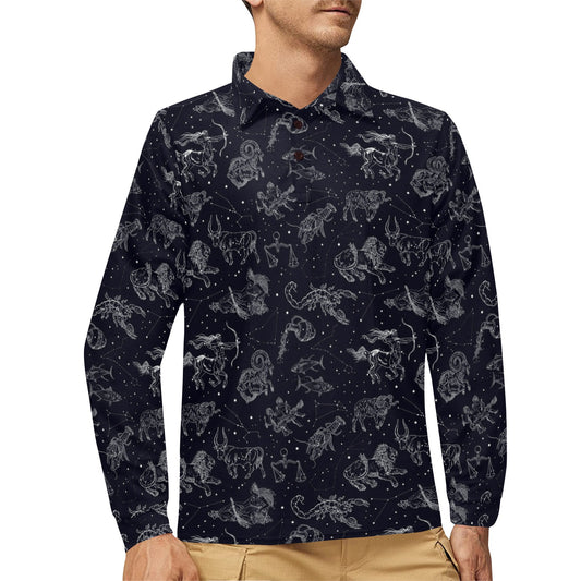 Zodiac Print Design LKS304 Long Sleeve Polo Shirt For Men's