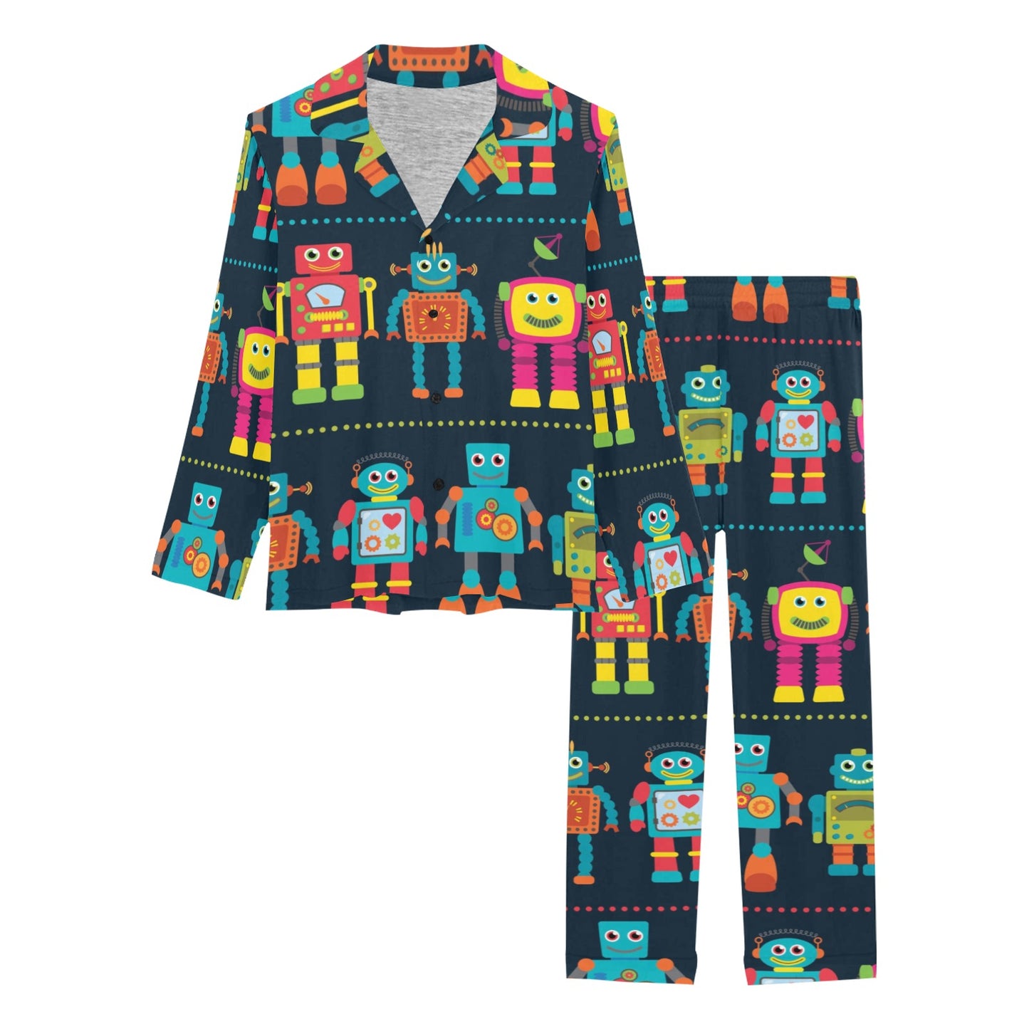 Robot Pattern Print Design A01 Women's Long Pajama Set