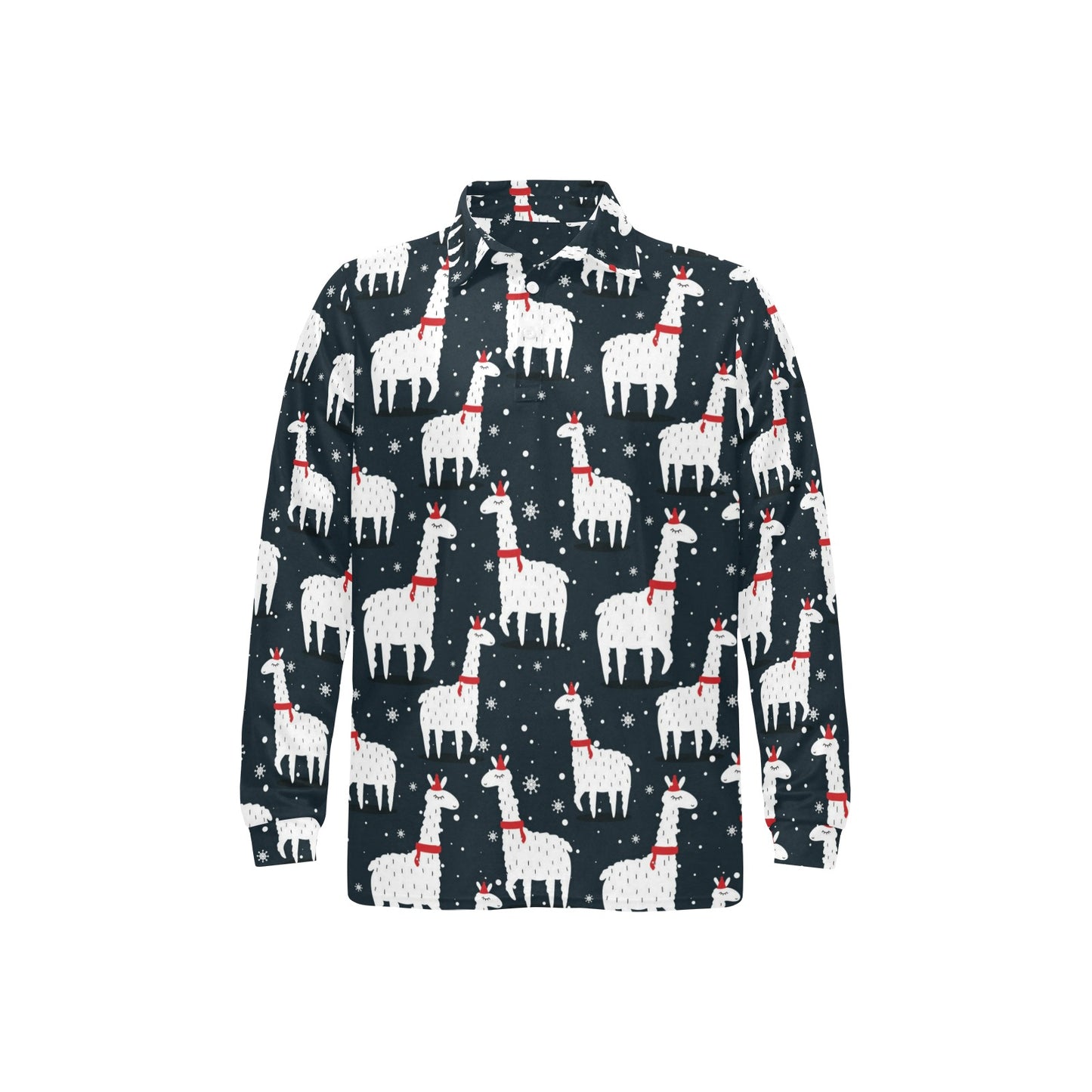 Alpaca Pattern Print Design 04 Long Sleeve Polo Shirt For Men's