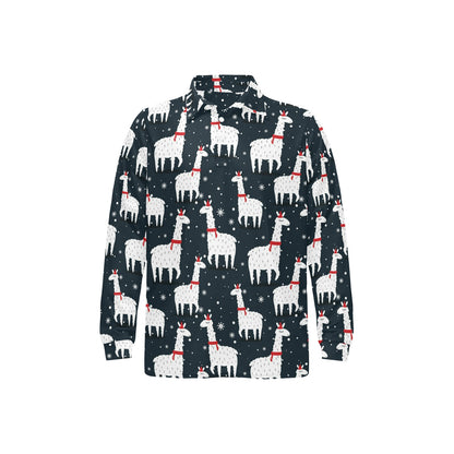Alpaca Pattern Print Design 04 Long Sleeve Polo Shirt For Men's