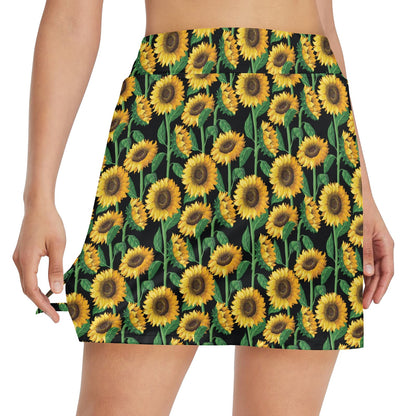Sunflower Realistic Print Pattern 17" Golf & Pickleball Skort with Pockets