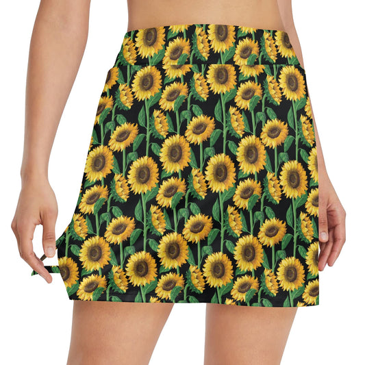 Sunflower Realistic Print Pattern 17" Golf & Pickleball Skort with Pockets