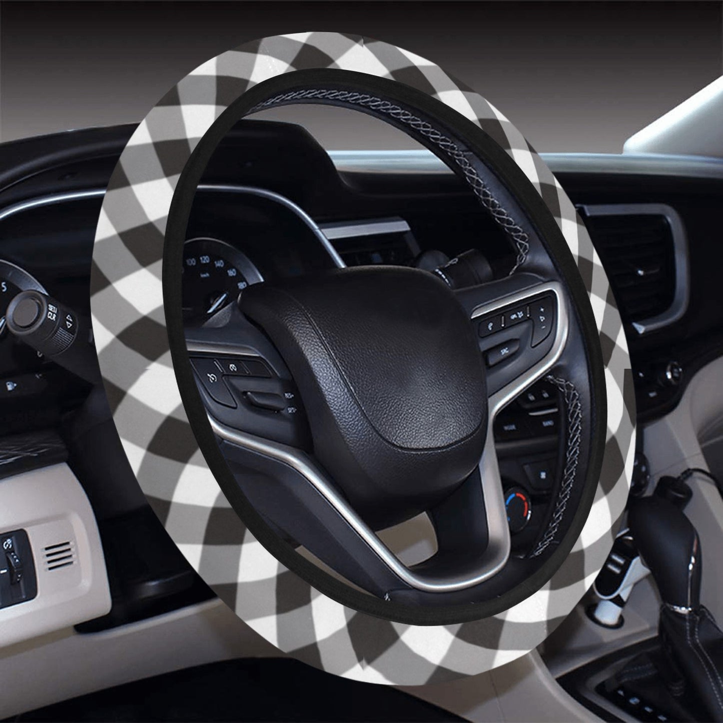 Gingham Print Design LKS402 Steering Wheel Cover with Elastic Edge