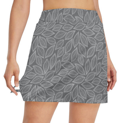 Elm Leave Grey Print Pattern 17" Golf & Pickleball Skort with Pockets